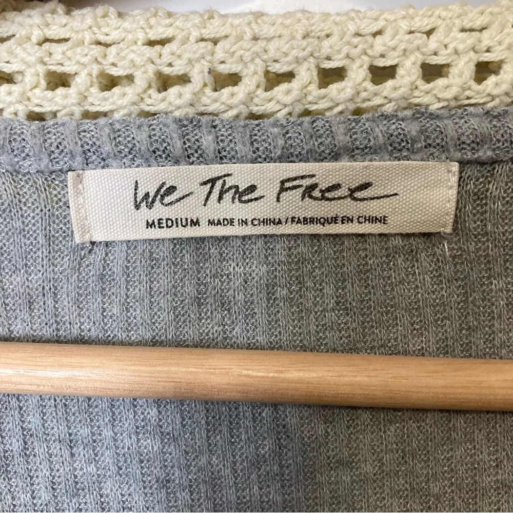 FP Feeling Magical Grey Ribbed Oversized Tunic Crochet Collar Racing Stripe - Picture 8 of 13